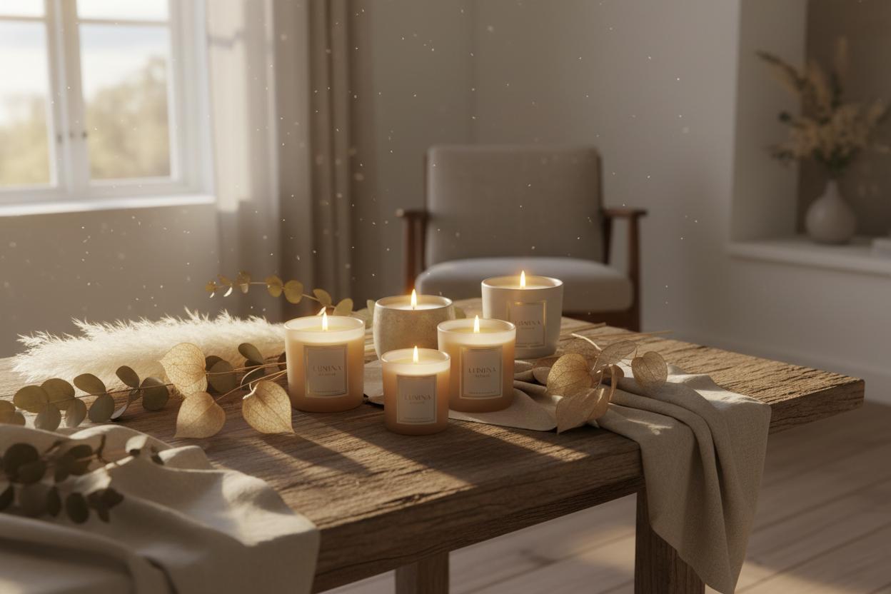 Cozy candle lifestyle scene